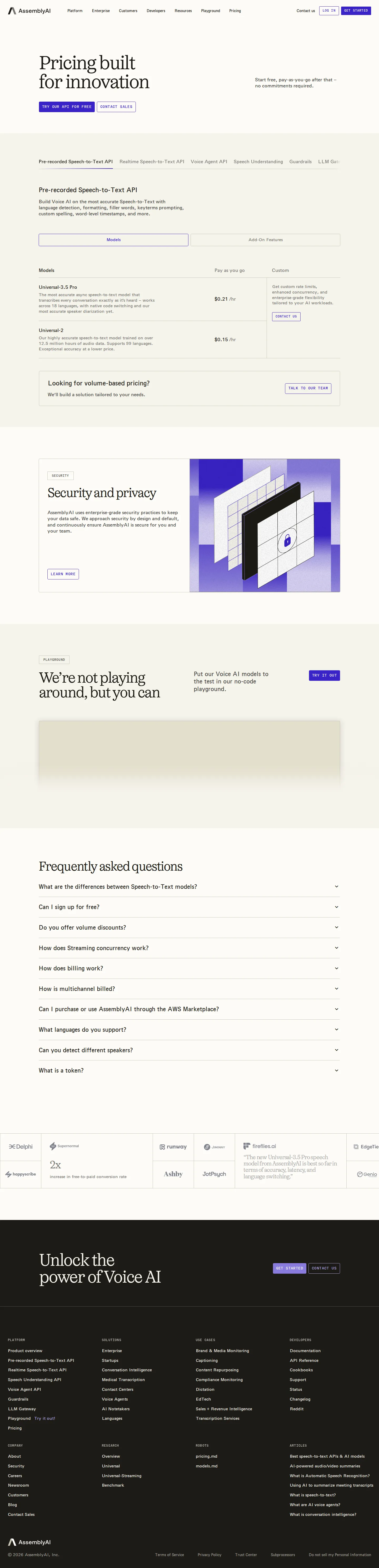 Voice Agent API launched; pricing page restructured into six product tabs screenshot 1